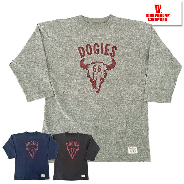 ウエアハウス WAREHOUSE 7分袖 フットボールT Lot 4063 DOGIES Tシャツ 七分 FBT フットT TEE プリント トップス カットソー シャドウボーダー シャドーボーダー 未洗い コットン 綿 ヴィンテージ メンズ アメカジ 新作 日本製 春 夏 杢グレー スミクロ ブラック ネイビー