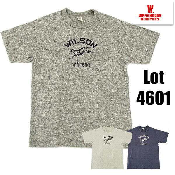 ウエアハウス WAREHOUSE Tシャツ Lot 4601 WILSON 半袖 カットソー プリント TEE シャドウボーダー ムラ糸 未洗い ロゴ 綿 コットン アメカジ ヴィンテージ メンズ レディース 人気 2024年 春夏 新作 日本製 ナスコン オートミール 杢グレー M L XL