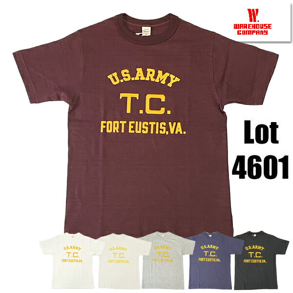 ウエアハウス WAREHOUSE Tシャツ Lot 4601 FORT EUSTIS 半袖 U.S.ARMY カットソー フロッキー プリント TEE シャドウボーダー ムラ糸 未洗い ロゴ 綿 コットン アメカジ ヴィンテージ メンズ レディース 人気 2025年 春夏 新作 日本製のサムネイル