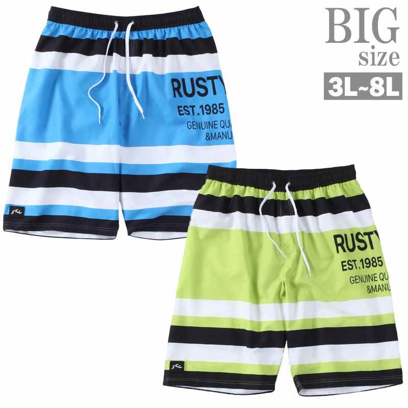サーフパンツ 大きいサイズ メンズ 海パン 海水パンツ ボーダー RUSTY メッシュサポーター CR050502-03