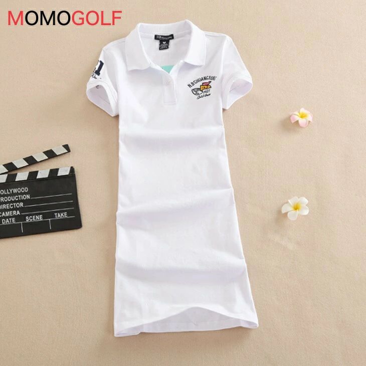 シンプルゴルフワンピ Aラインコットン素材半袖ポロゴルフワンピ