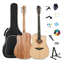 木目 ) (チューナー、カポ、ピック等付属 初級セット 入門練習向け カッタウェイ Miwish アコースティックギター 初心者セット