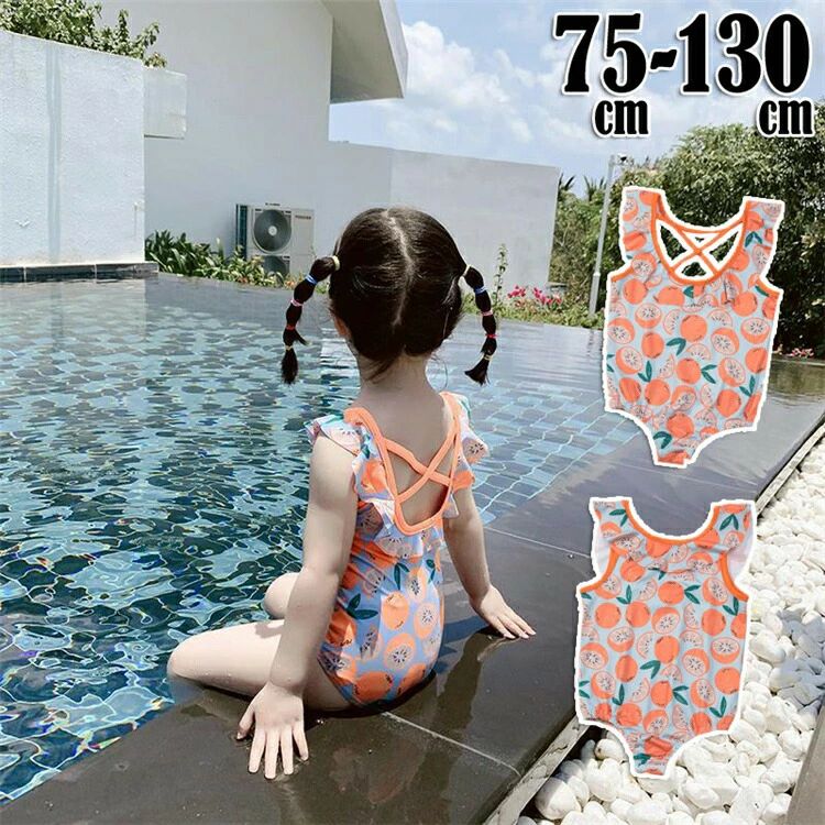 女の子 蜜柑柄 ジュニア 女子 女児用 女の子水着 みずぎ スクール キッズ ワンピース水着 連体水着 子供水着 紫外線カット こども 子供水着 子供 温泉