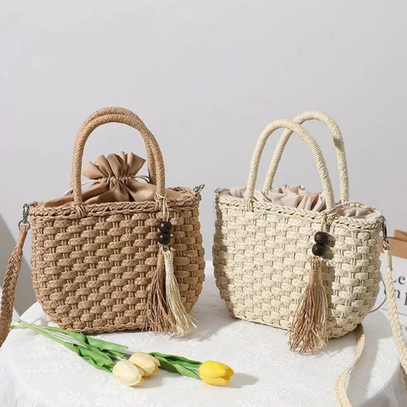Tote Bag Type - 草編みバッグ ストローバッグ ショルダーバッグ おしゃれ かごバッグ バッグ ビーチ 斜めがけ リゾート 大人 トートバッグ 通勤 旅行 麦わらバッグ 肩掛け 夏 海 お出かけ レディース 手提げバッグ かわいい
