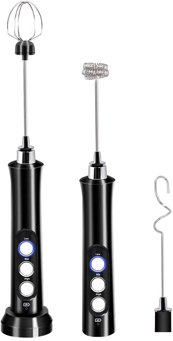 泡だて器 ミルクフォーマー ミルク泡立て器 ワンタッチ操作 USB充電式 3段階スビード 小型 電動 攪拌シャフト×3 ミニ