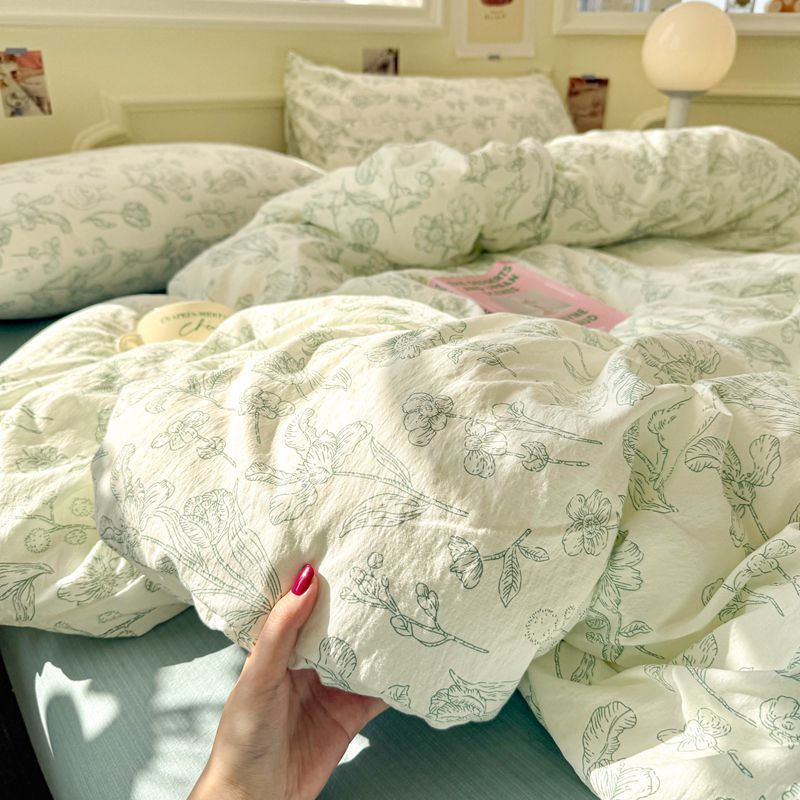Bedding - フラットシーツ 4点セット 海外通販 ベッドセット 枕カバー 3点セット 送料無料 寝具カバー 布団カバー 綿100％ 極柔な肌触り シーツ＆カバー 掛け布団カバー 寝具カバーセット 二重ガーゼ 21色 丸洗い可能 ダブルガーゼ ボックスシーツ オールシーズン