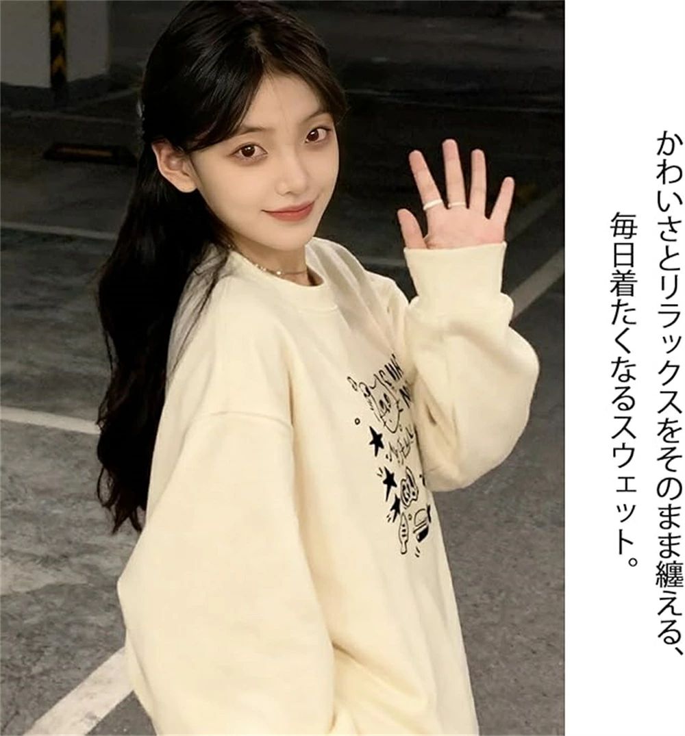 トップス 長袖 大きいサイズ スウェット レディース 秋 春 トレーナー 部屋着 ロンT 韓国風 丸首 おしゃれ 可愛い 英字プリント 薄手 暖かい 猫柄 裏起毛 カジュアル ゆったり プルオーバー 冬