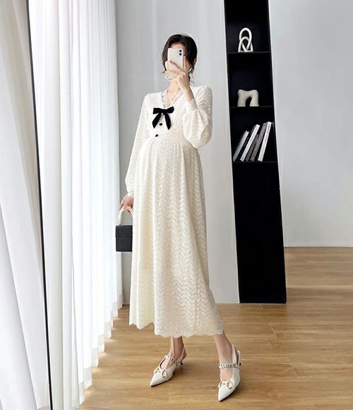 産 産前 出産 妊娠 マタニティ 冬 秋 Vネック レース 長袖 マタニティ服 妊婦服 マ...