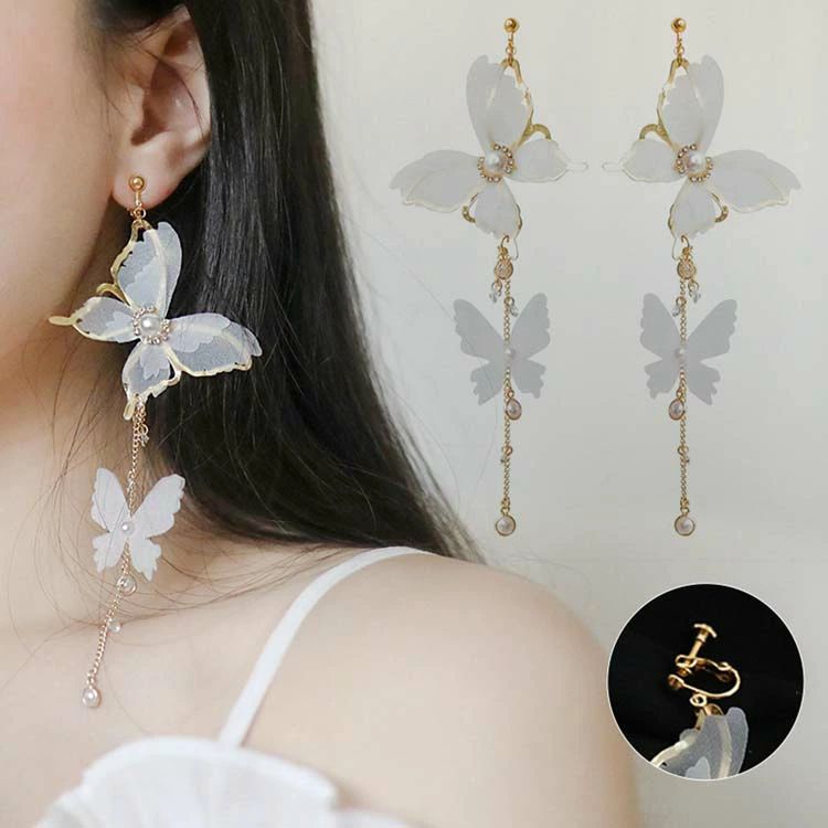 SWAROVSKI - オフィスレディース レディース 仕事 バタフライ ピアス イヤークリップ 結婚式 誕生日 おしゃれ 花嫁 金属アレルギー注意 シンプル イヤースタッド ブライダル ウェディング小物 アクセサリー ブライダルイヤリング 耳かけ パーティ