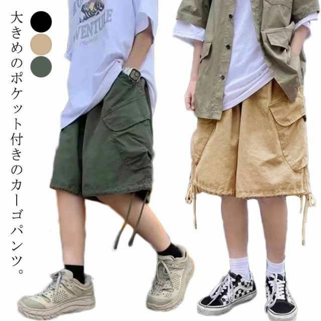 樂天商城 - ハーフパンツ ポケット付き 膝下丈 五分丈 ワークパンツ 薄手 カーゴショーツ ゆったり カジュアル ワイドパンツ ミリタリー ショートパンツ パンツ カーゴパンツ 夏