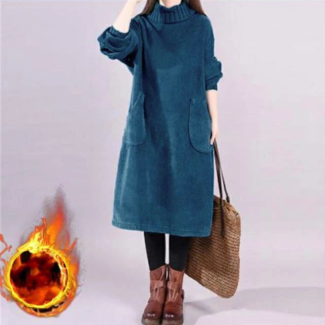 カジュアル L ビッグポケット オシャレ XL 無地 2XL チ M チュニックワンピ 切り替え タートルネック ミモレ丈 暖かい 厚手 防寒