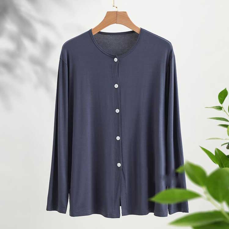 ハヤブサ1のルームウ 高齢者 肌着 春秋 パジ 薄手 無地 トップス 長袖 Tシャツ 下着 レディース 前開き ラウンドネック｜アングル2