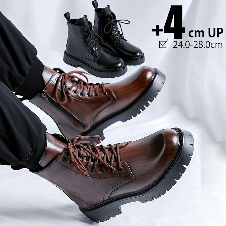 編 ワークブーツ レースアップブーツ 厚底ブーツ 厚底靴 革靴 シークレットシューズ シークレットブーツ ショートブーツ メンズ