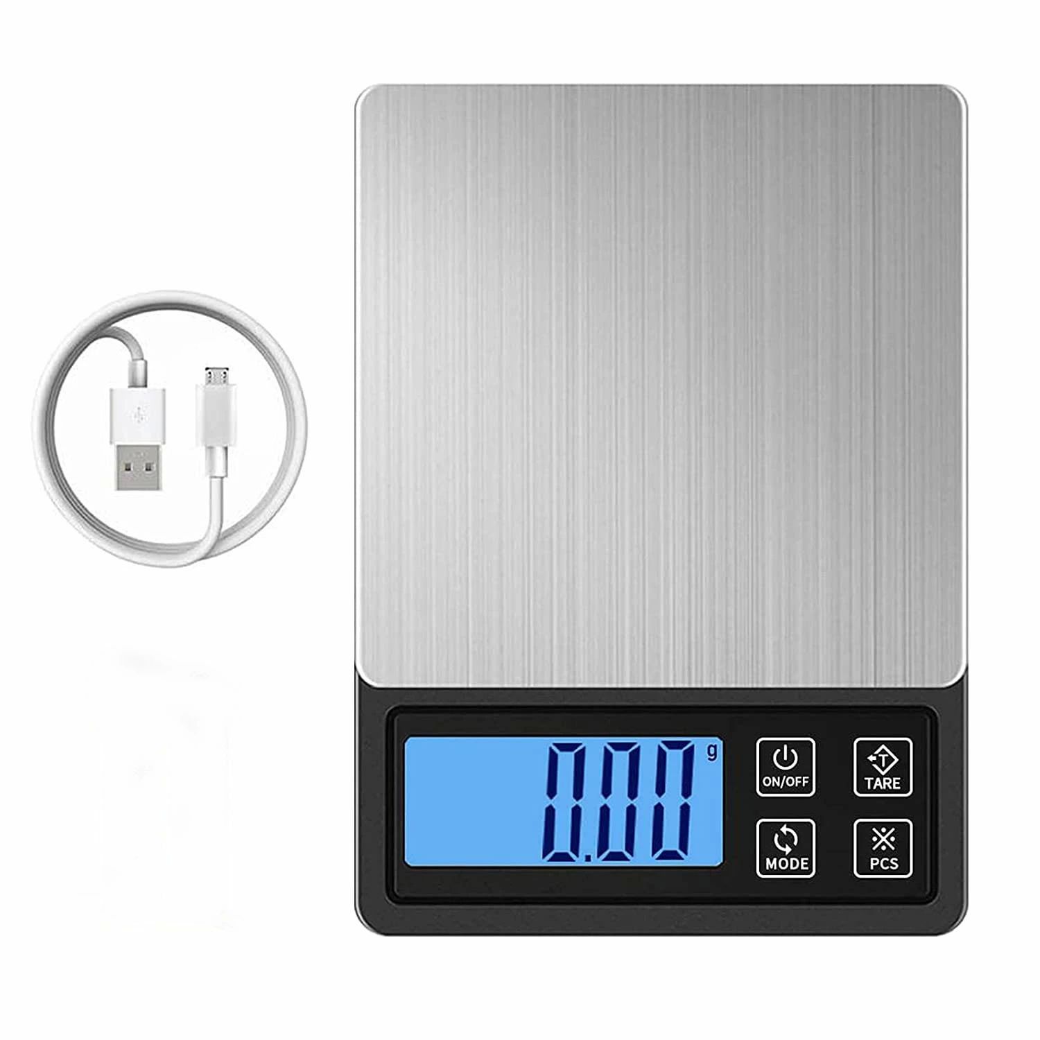 【料 測り スケール 計量器 ステンレス鋼 計数機能 風袋引き コンパクト USB充電可能 最大計量600g キッチン0.01g単位 デジタル