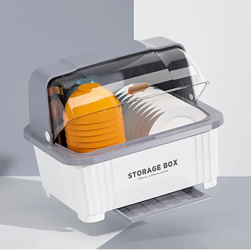 キッ 水切りラック 机上食器収納 食器棚 ディッシュラック 大容量 お茶碗収納ケース 透明蓋付き 水切り..