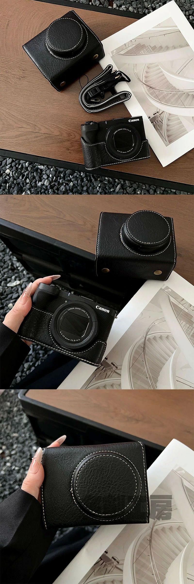 バッテリー交換可 底面開閉 ボディーハーフケース 速写ケース カメラケース 一眼レフ PUレザー 専用 V1 PowerShot カメラケース