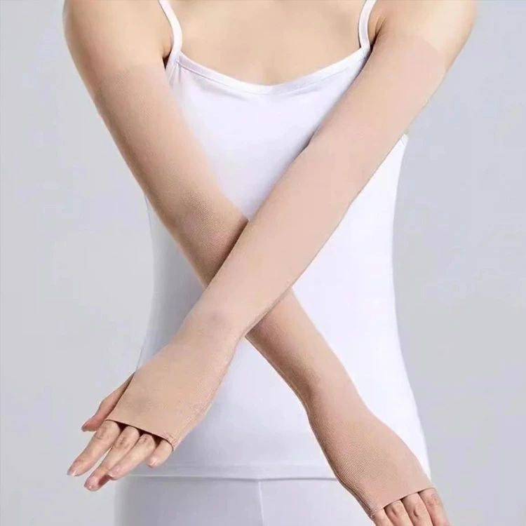 ハヤブサ1のストッキング 手袋 薄くてよく伸びる アームカバー 傷跡かくし 冷え対策 吸汗加工 キシリトール 日よけ 素肌のよう 傷 紫外線 シミ隠し 肌隠し 2組 美肌 抗菌防臭 接触冷感 着るファンデーション 腕カバー ロングアームカバー UV対策 素肌｜アングル3