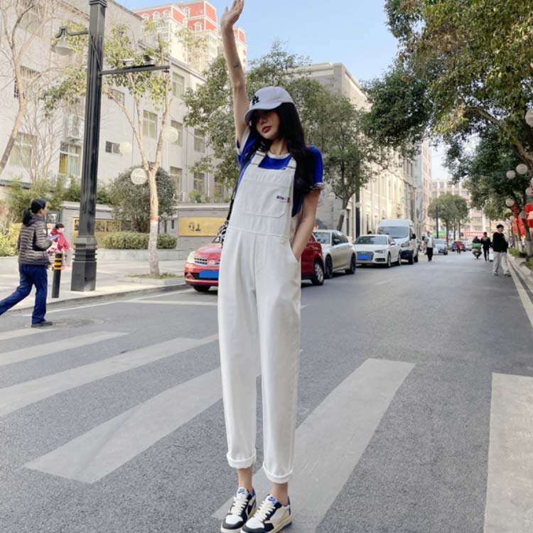 レディース ホワイト サロペット デニム ゆったり ジーンズ オールインワン 白 パンツ つなぎ デニムパンツ デニムサロペット ツイル生地 ワイド デニム アウトドア 綿 カジュアル 秋 冬 春 夏 オーバーオール