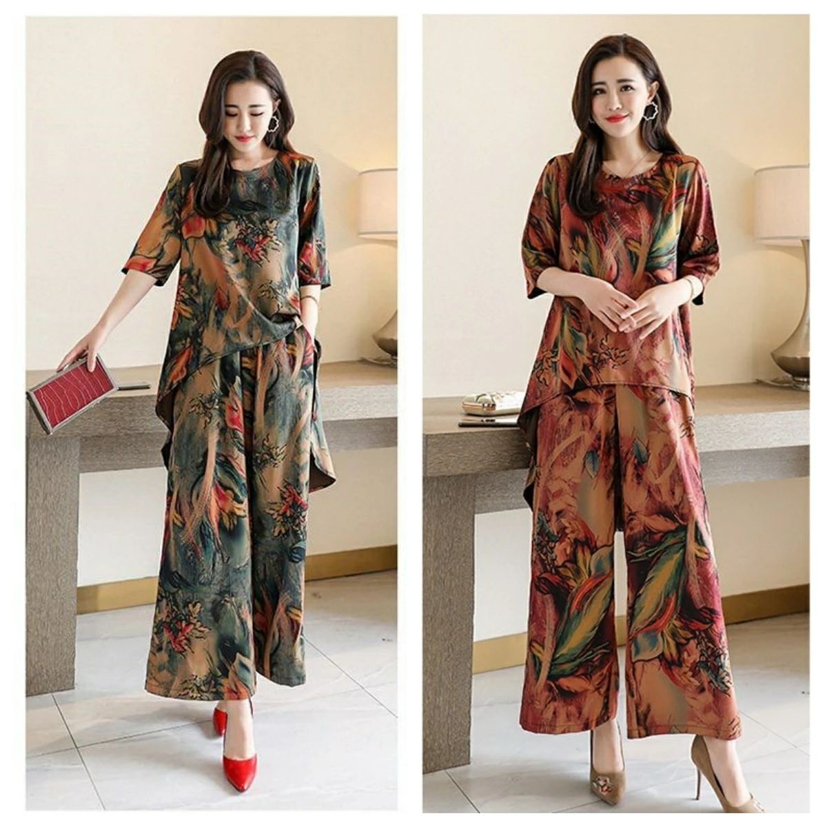 レディース クルー セットアップ 上下セット チュニックトップス