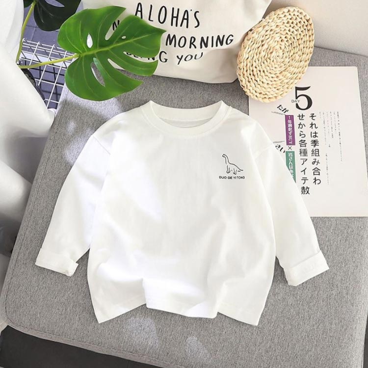 コット 綿 トップス 丸首 ジュニア 女の子 男の子 150 140 130 120 110 100 90 Tシャツ 恐竜プリント 子供服 キッズ 長袖Tシャツ