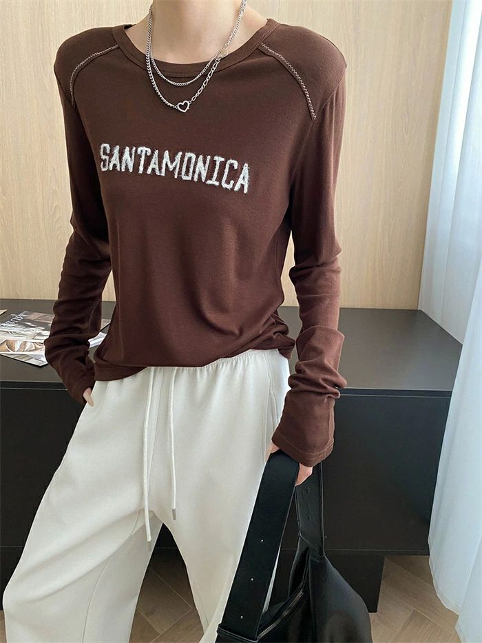 刺繍 レディース インナー トップス 長袖 tシャツ クルーネック 重ね着 レイヤード おしゃれ ゆったり 体型カバー 着?せ カジュ