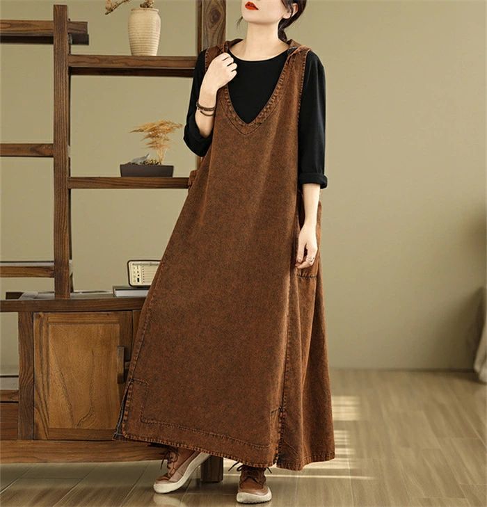 サロペット ワンピース フード付き レディース デニム ワンピース オーバーオール オールインワン デニム ワンピース ロング丈