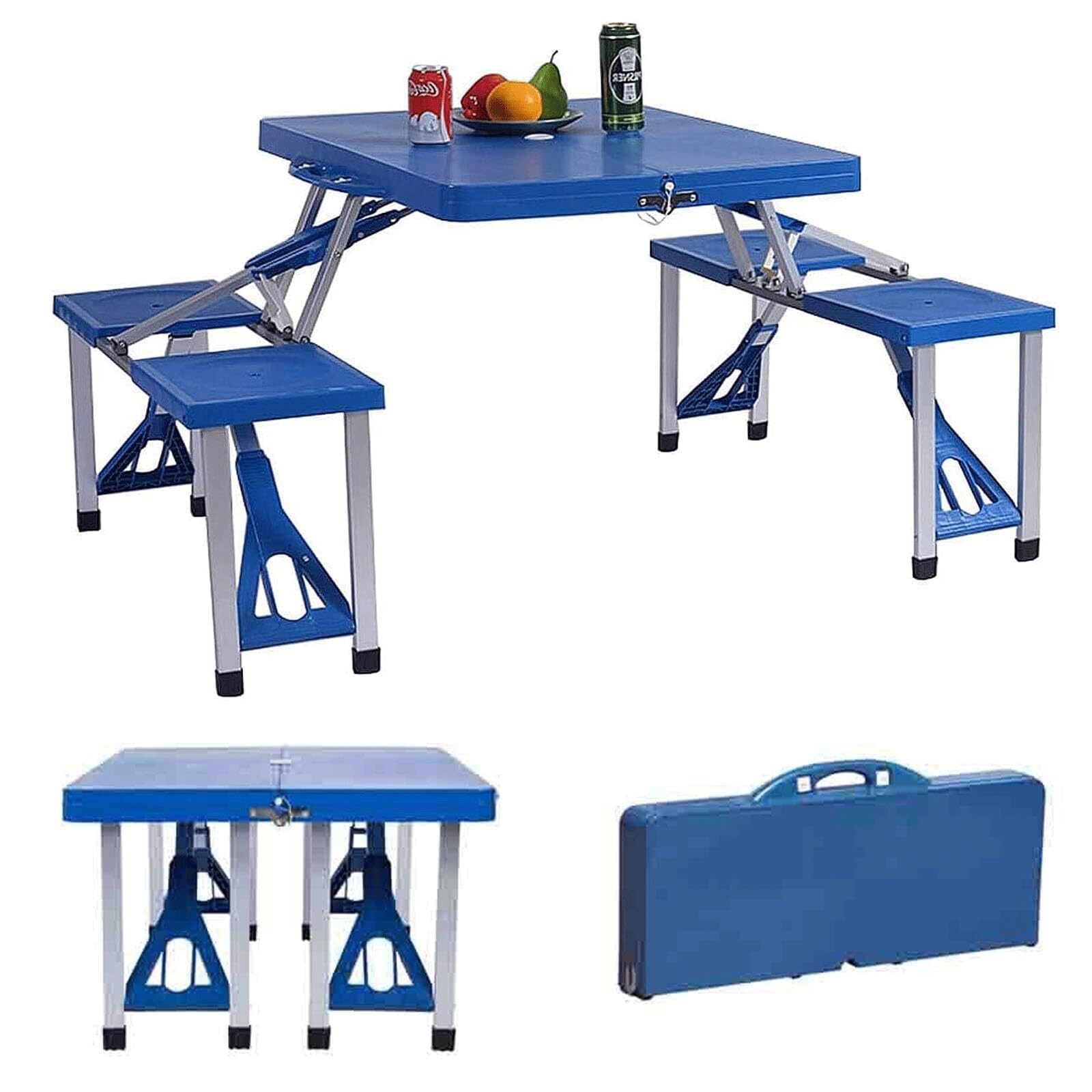 ポータブ 軽量 傘穴付き ピクニックテーブル テーブルと椅子セット 屋外 テーブル?チェア一体型 アウトドア 4人掛け 折りたたみ