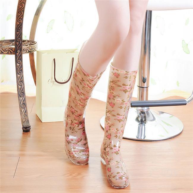 雨靴 ロング丈 ブーツ レインシューズ 美足 完全防水 通勤通学 長靴 新作 柔らか おしゃれ 軽量 花柄 ロング レディース(4)