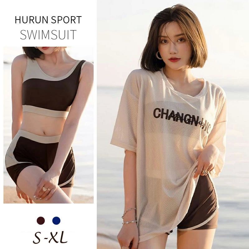ス 小胸 セットアップ 大きいサイズ 露出控えめ トップス セパレート ショートパンツ タンキニ 3点セット 体型カバー レディース