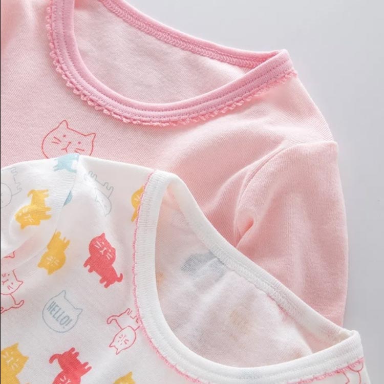 シャツ 下着 肌 丸首 130 下着 3枚組セット 長袖 かわいい ねこ