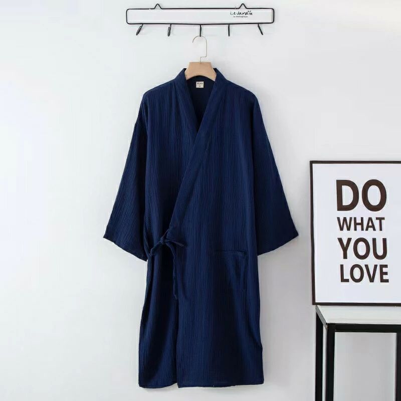 ゆったり 吸汗吸湿 肌触りよい 二重ガーゼ 前開き ナイトガウン ルームウェア 綿 浴衣 和風 寝巻き バスローブ 男性 メンズ