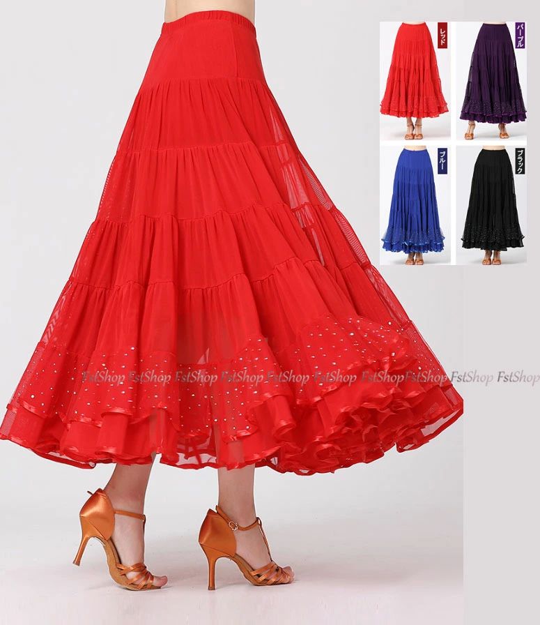 タンゴ きらきら スパンコール ダンスウエア レッスンウエア スカート パーティー モダン 広がる裾 ボ..