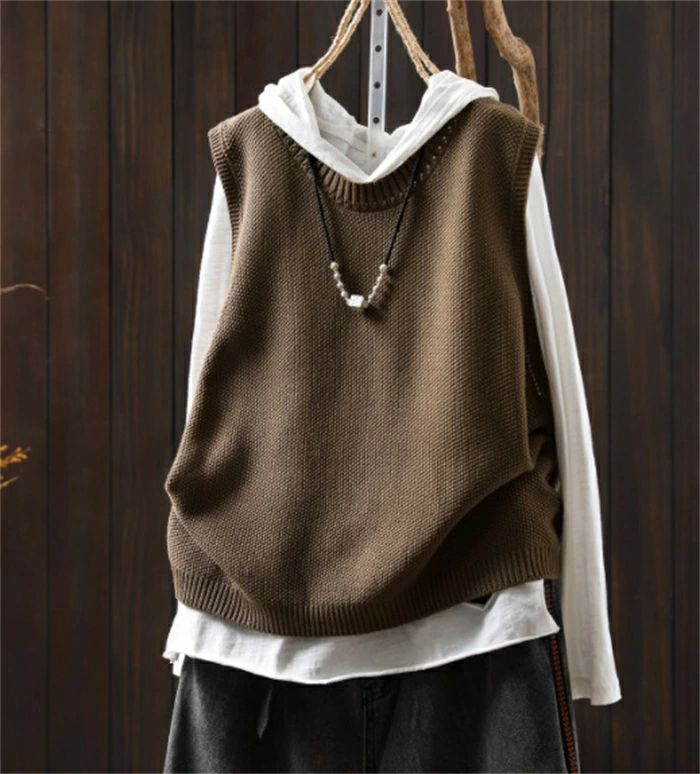 ニット ベスト レディース 秋 ニットトップス トップス 重ね着 ノースリーブ 無地 ゆったり お洒落 レイヤード プルオーバー 体
