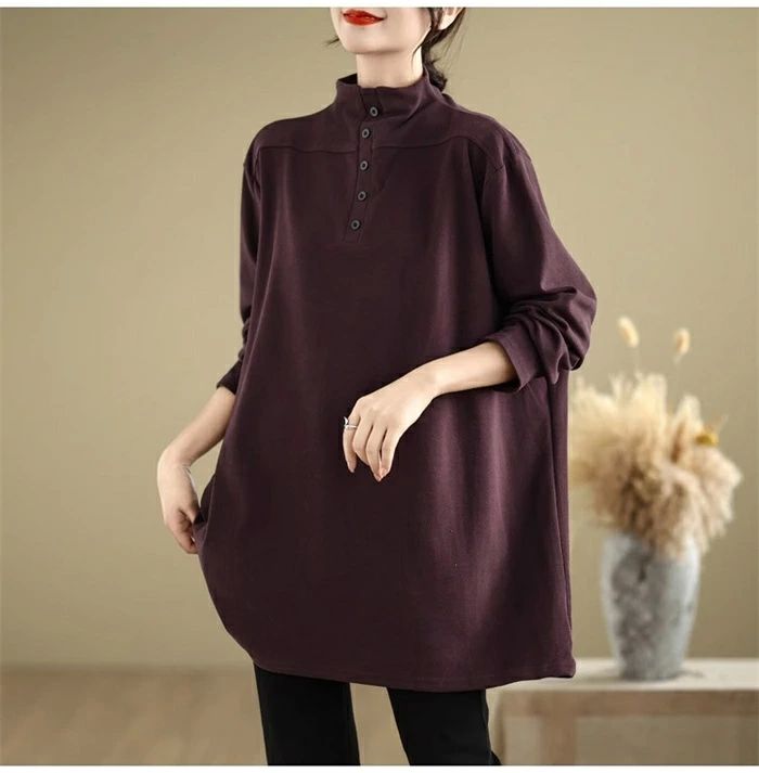 tシャツ オーバーサイズ Tシャツ レディース カットソー 立ち襟 トレーナー パーカー 長袖 プルオー 春 秋 冬 ゆったり カジュア