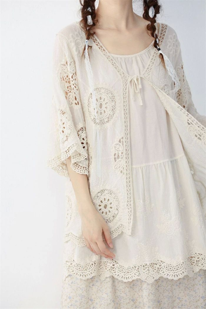 透かし彫り レディース ボレロ コットン uvカット 五分袖 羽織り 綿 UV対策 可愛い 体型カバー トップス ゆったり カジュアル お