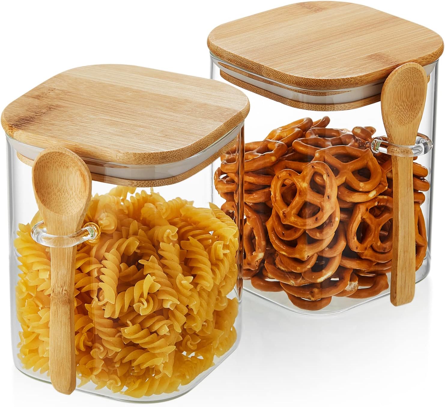 コーヒー豆 気密性が良い スプーン付き 耐熱ガラス 2個セット キッチン用ガラス保存容器 密閉 保存容器 茶葉 ガラスキャニスター
