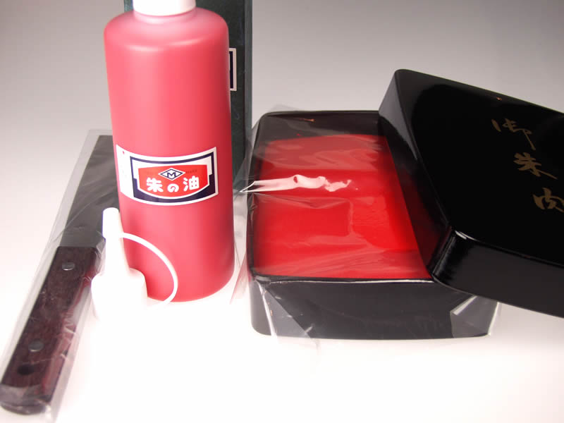 寺院用スポンジ朱肉セット【小サイズ】S-ヒシエム　朱の油・ヘラセット[御朱印帳用朱肉/御集印帳朱肉/..