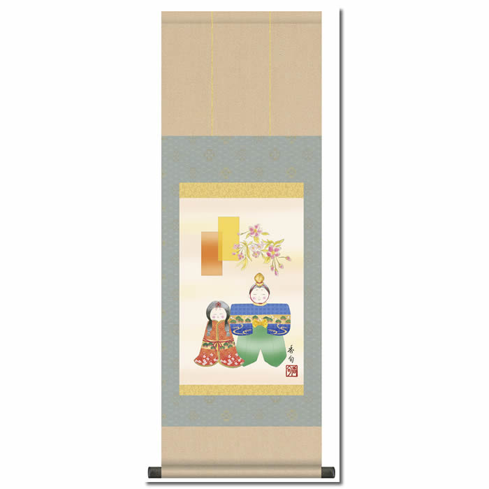 掛け軸【桃の節句：人形雛/F6-194】丈90cm×幅31cm(尺幅)作家（伊藤香旬）　[掛け軸販売