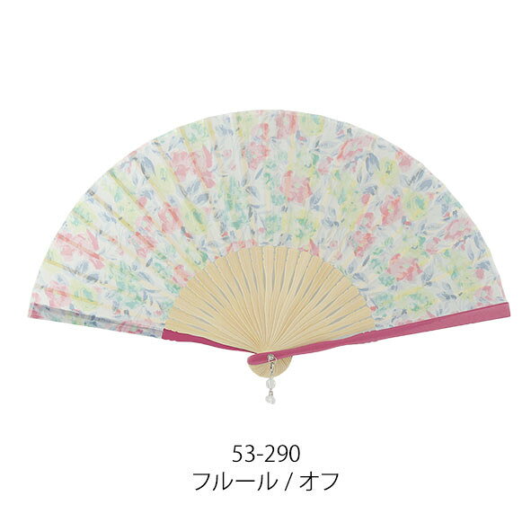 和柄女性用おしゃれ扇子【フルールオフ／ピンク】21cm 59029a-53-290/53-291扇面・...