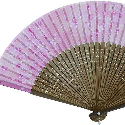 和柄扇子 女性用中短地布【桜・さくら】21cm扇面・・綿/扇骨・・竹チャーム付62214...