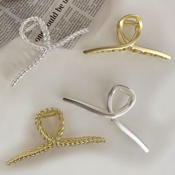 Rakuten - ヘアアクセサリー ヘアアレンジ ヘアクリップ シルバー ゴールド マット ツイスト 髪飾り 送料無料 メール便
