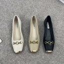 バレエシューズ スクエアトゥ ビットデザイン メタルトゥ フラットパンプス ブラック カーキ アプリコット フラットソール ローヒール 送料無料(4)