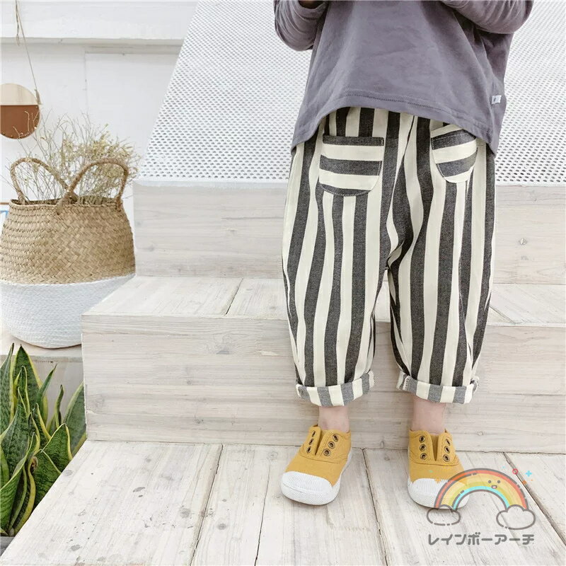 ズボン チノパンツ 女の子 ガウチョパンツ 可愛い 男の子 こども服 ベビー キッズ ボトムス ゆったり ロングパンツ 綿 ストライプ おしゃれ カジュアル ゆったり