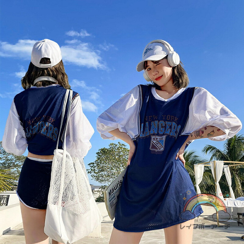 水着 レディース 3点セット中学生 高校生 大学生 女の子 水着 韓国風 夏 小胸 バンドゥ パレオ 日焼け防止 パッド付き 体型カバー UVカット ママ水着 海水浴 潜水 可愛い 10代 20代 30代のサムネイル