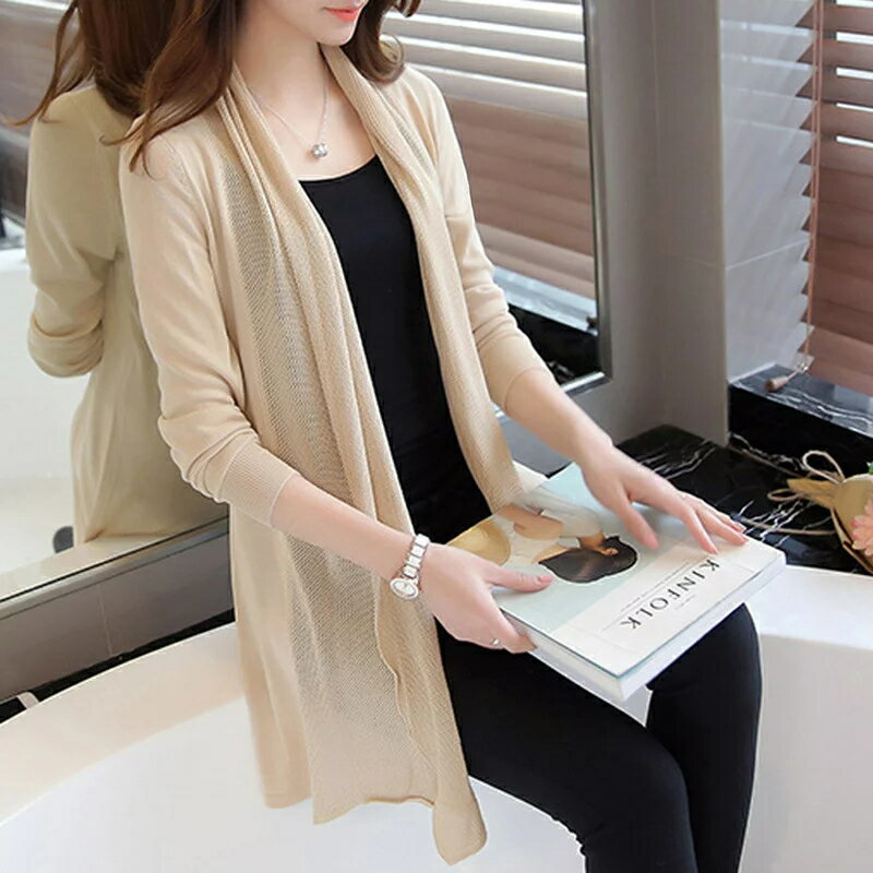 カーディガン 薄手 レディース ロング オフィス アウター 春ニット 紫外線対策 冷房対策 春夏シンプル 薄手 ゆったり 無地 ロング UVカット トッパー カーディガン 長袖 ショールカラー シンプル アウター 羽織る 夏 秋 冬