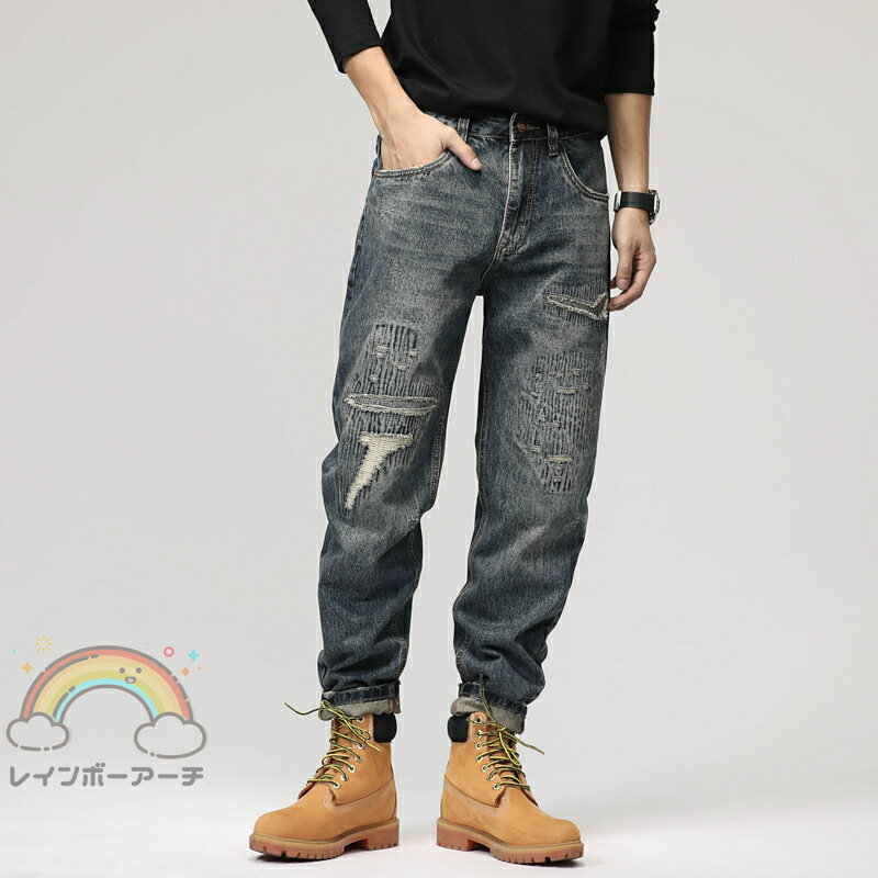 送料無料 サイズS〜7XL ジーンズ メンズ サルエルパンツ ゆったりめ 大きいサイズ 紐 パンツ メンズ ストレッチ デニムパンツ おしゃれ ジーパン 春 夏 秋 冬 秋冬 メンズ 30代 40代 50代 ちょいサルエル ゆったり 大きいサイズ