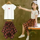 親子ペア 親子コーデ 子ども服 セットアップ 女の子 オシャレ 子供から大人まで カジュアル系 Tシャツ チェックスカート チェックパンツ ホワイト ブラック ...