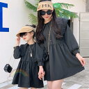 親子ペア ワンピースレディース キッズワンピース ブラック 親子コーデ 親子ペアルック 親子ペア 女の子 ママ 娘 おそろい オフショルダー ワンピース 子供服...