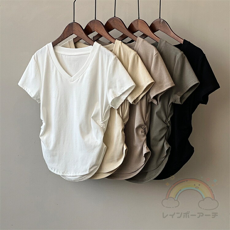 半袖Tシャツ レディース Tシャツ 半袖 薄手 無地 伸縮性 トップス プルオーバー お洒落 カジュアル 大人通勤 通学 こなれ感 春新作