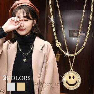 ネックレス レディース スマイル 2連 笑顔 プレート 円 k18 18金 18KGP 女性 彼女 嫁 娘 10代20代30代40代 母の日ギフト 人気 お祝い パッケージ付き